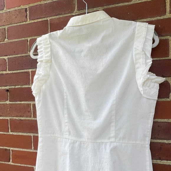 Crisp white Miu Miu sleeveless button-dow blouse, ruffled sleeves, new with tags - Picture 2 of 6